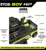 RYOBI 80V HP Brushless 30 in. Battery Electric Cordless Zero Turn Mower with 80V 10 Ah Batteries - Image 7