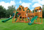 Gorilla Playsets Empire Extreme Wooden Swing Set with Monkey Bars, Clatter Bridge, Tower, and 3 Slides - Image 2