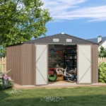 VEIKOUS 10 ft. W x 10 ft. D Outdoor Metal Storage Shed in Gray (100 sq. ft.) - Image 2