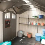 Lifetime 8′ x 17.5′ Outdoor Storage Shed Dual Entry, Tan - Image 5
