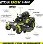 RYOBI 80V HP Brushless 54 in. Battery Electric Cordless Zero Turn Mower & Mulch Kit - Image 4