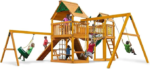Gorilla Playsets Pioneer Peak Treehouse Wooden Swing Set with Tire Swing, and Clatter Bridge and Tower - Image 3