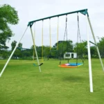 9.5′ Heavy Duty Metal Swing Set with Belt Swing, Trapeze Bar - Image 5