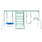 Swing Sets with Saucer Swing,Belt Swing,Trapeze Bar,Climbing Rope,Climbing Ladder - Image 6